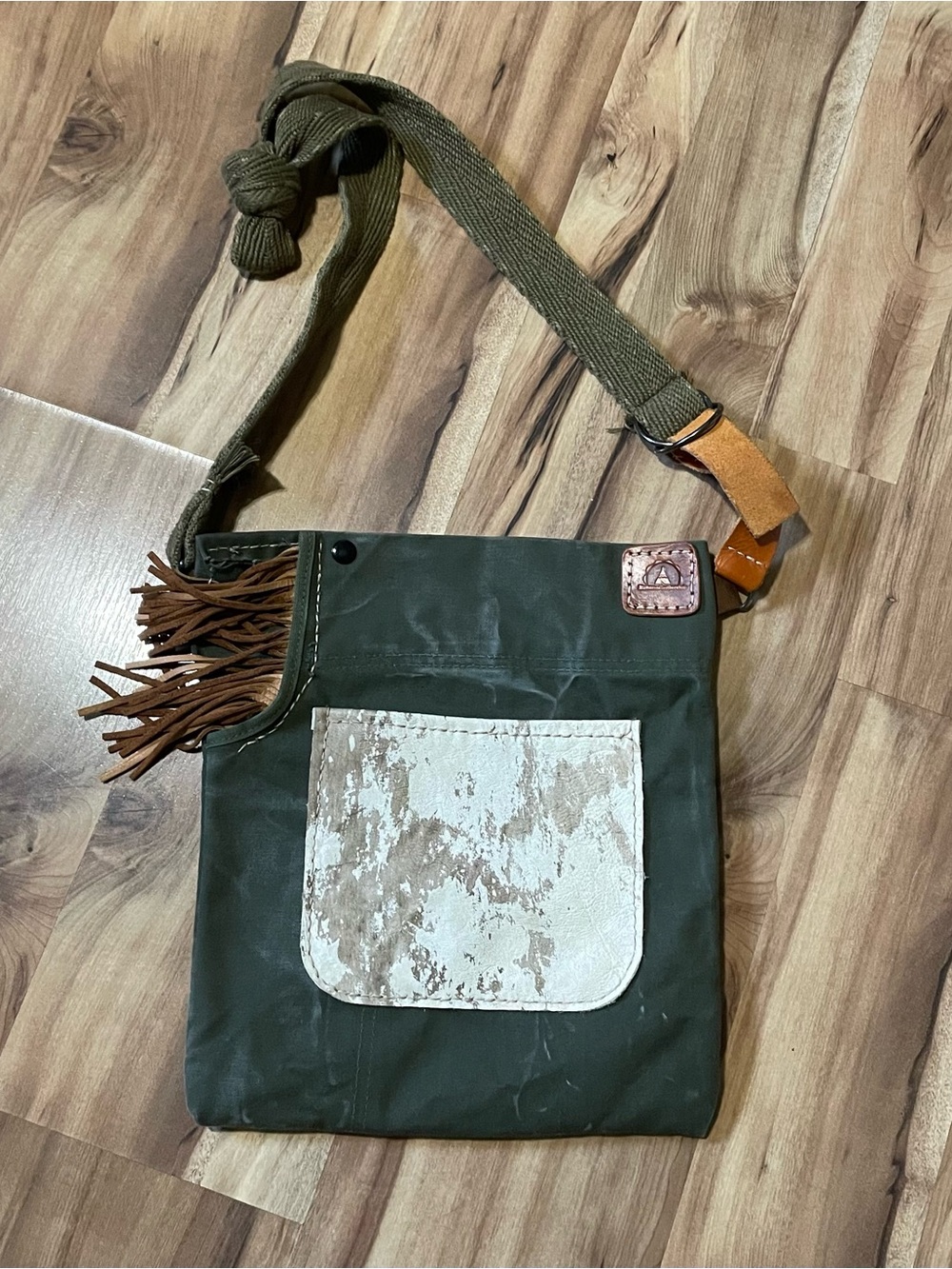 Alamacani Leatherworks Western Boho Waxed Canvas Fringe Sling Bag
